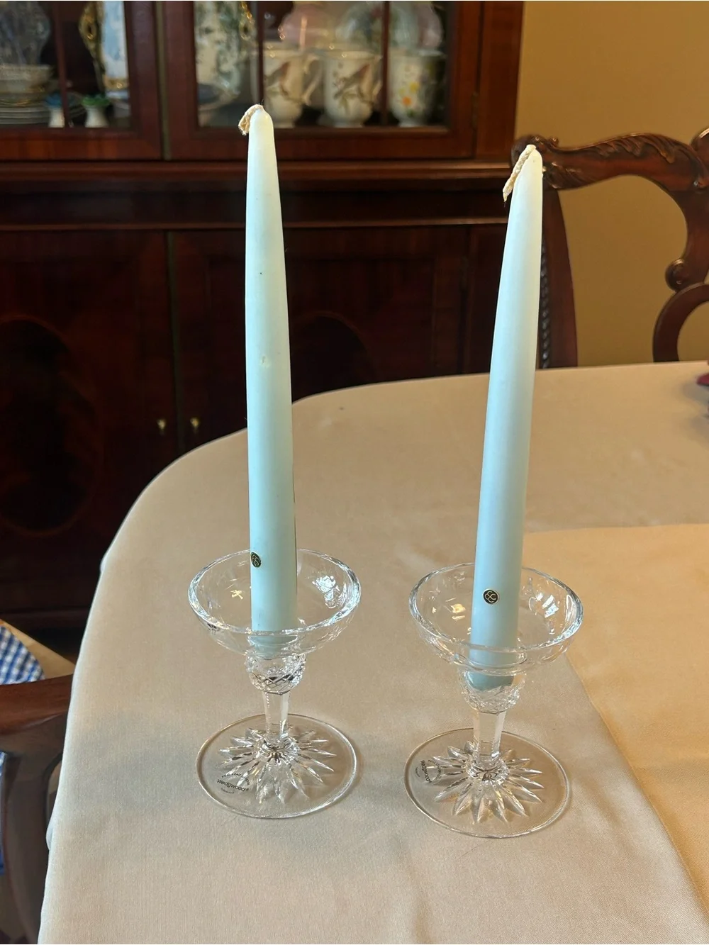 Wedgwood Clear Crystal Candle Sticks Holders - Set of 2 with Free Tapers Candles